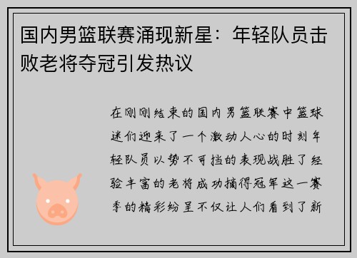 国内男篮联赛涌现新星：年轻队员击败老将夺冠引发热议