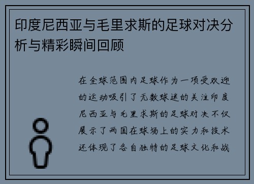 印度尼西亚与毛里求斯的足球对决分析与精彩瞬间回顾